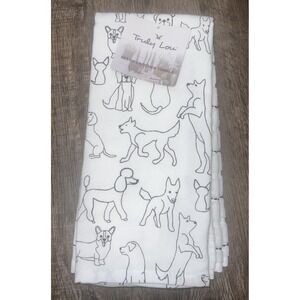 NEW TRULY LOU KITCHEN TOWELS (3) DOGS WHITE BLACK COTTON RAYON